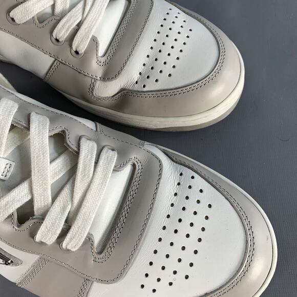 PRADA Size 11 White Grey Color Block Perforated Leather Logo Low Top Sneakers - Picture 9 of 11